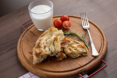 Close-up of breakfast served on table