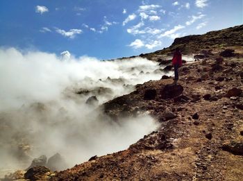 Steaming ground on volcanic field