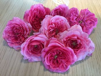 High angle view of pink rose bouquet