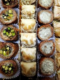 High angle view of pastries in container