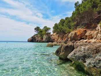 Scenic view of sea against blue sky