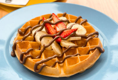 High angle view of dessert in plate on table