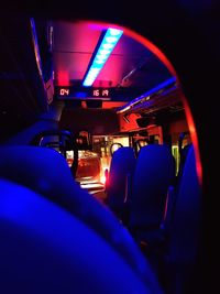 Interior of illuminated bus