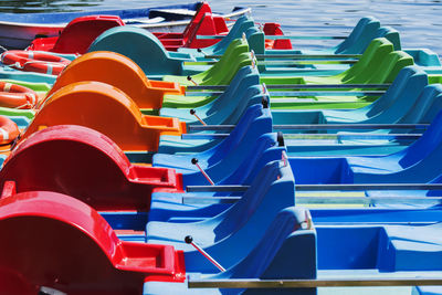 Multi colored boat in water