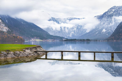 Bridge over lake against mountains