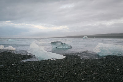 Scenic view of sea against sky during winter