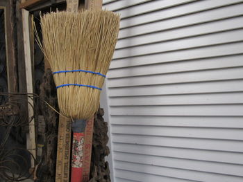 Close-up of paintbrushes on wall