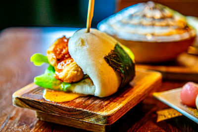 Close-up of food on table