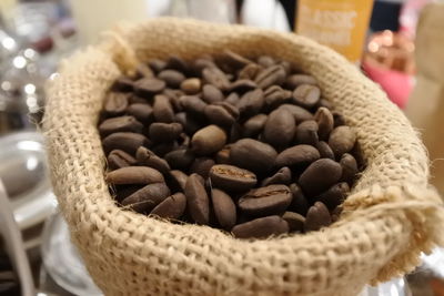 High angle view of coffee beans in basket