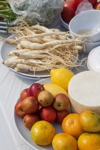 High angle view of fruits for sale at market stall