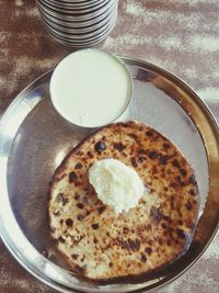 High angle view of breakfast on table