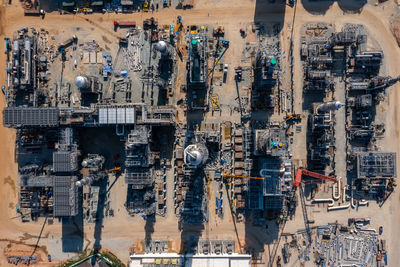 Construction project industry crude oil refinery plant aerial top view from drone