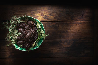 High angle view of fruit in bowl on table