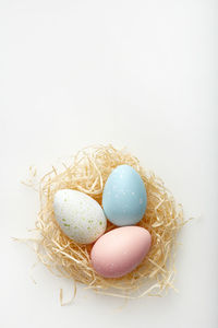 Close-up of easter egg on white background