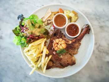 High angle view of meal served in plate