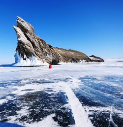 Scenic view of rocks against clear sky during winter