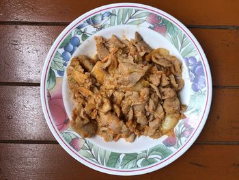 High angle view of breakfast served on table