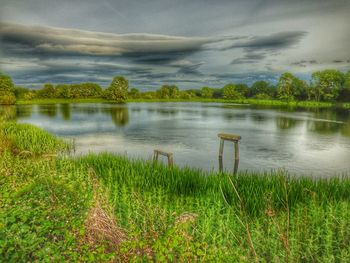 Scenic view of lake against sky