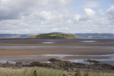 Cramond island in edinburgh at low tide