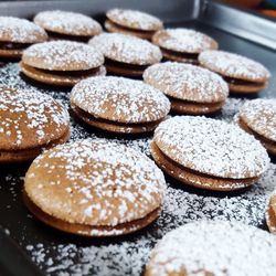 Chocolate macaroons on table