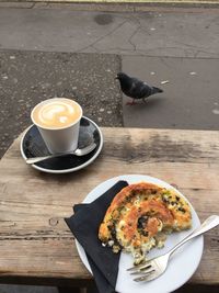 High angle view of breakfast on table