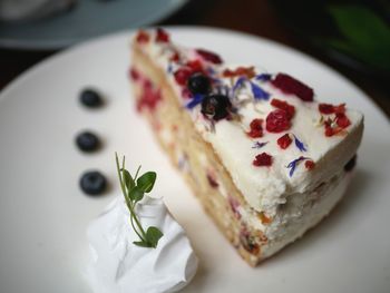 Close-up of dessert served on table