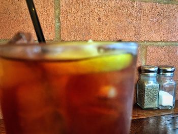 Close-up of beer on table