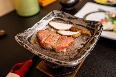 High angle view of breakfast on table