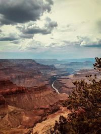 Scenic view of dramatic landscape against cloudy sky