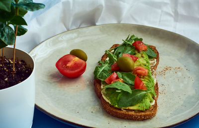 Close-up of breakfast served in plate