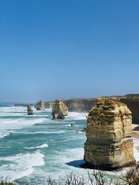 Scenic view of sea against clear blue sky