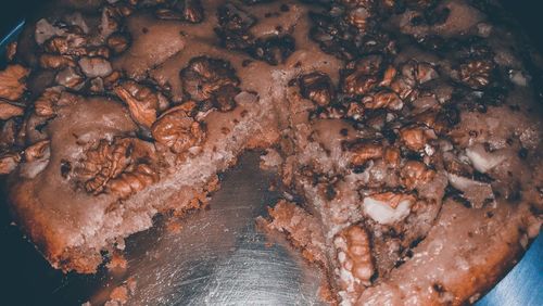 High angle view of food in cooking pan