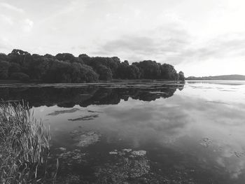 Reflection of trees in lake against sky