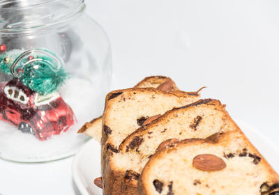 High angle view of cake in plate on table