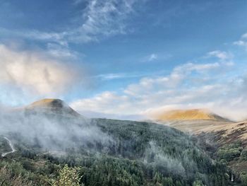 Panoramic view of volcanic landscape against sky