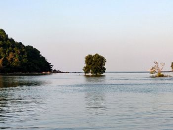 Scenic view of lake against clear sky