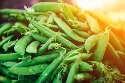 Stack of green peas at farmers' market