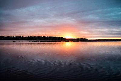 Scenic view of lake against sky during sunset