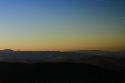 Scenic view of silhouette mountains against sky during sunset