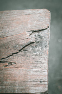 High angle view of old wooden table