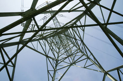 Low angle view of electricity pylon against sky