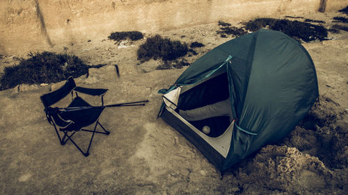 View of tent on beach