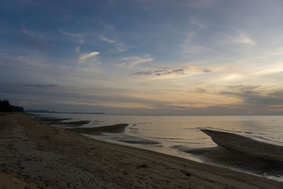 Scenic view of beach against sky during sunset