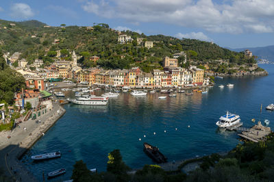 Panoramic view of the colorful coastal italian village portofino in the province of genova italy