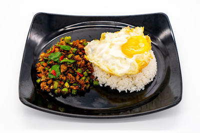 High angle view of breakfast in plate