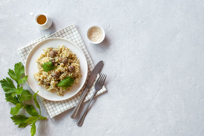 High angle view of food on table