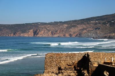 Scenic view of sea against clear sky