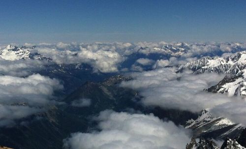 Scenic view of mountains against cloudy sky