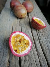 High angle view of fruits on table