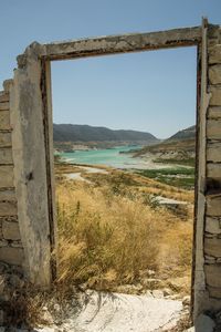 View of old landscape against clear sky